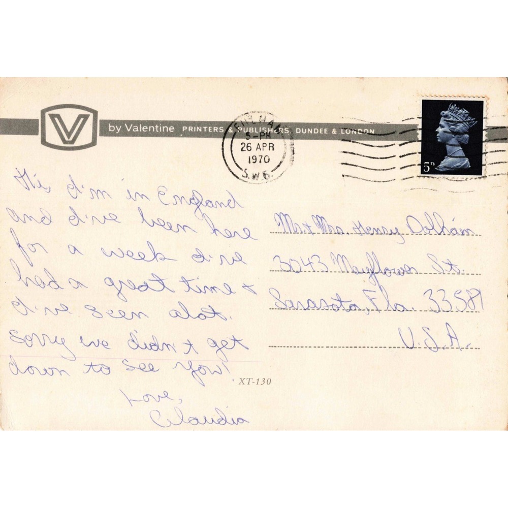 Vintage 1903 White Motor Car Postcard Valentine Printers 1970 London Postmark - Picture 2 of 2